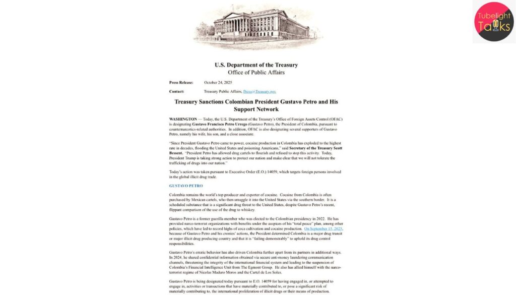 U.S. Imposes Sanctions on Colombian President Gustavo Petro Amid Drug Allegations