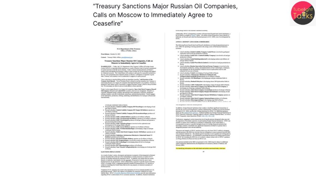 US Sanctions on Russian Oil Giants Mark a Turning Point in Energy and Geopolitics