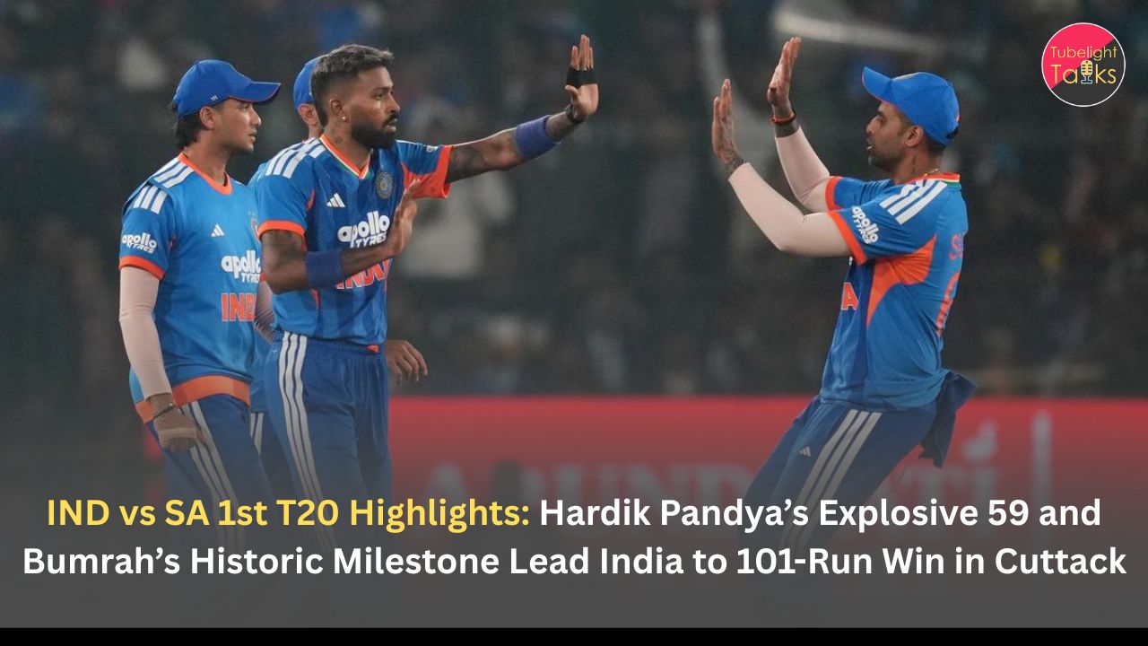 IND vs SA 1st T20 Highlights: Hardik Pandya’s Explosive 59 and Bumrah’s Historic Milestone Lead India to 101-Run Win in Cuttack