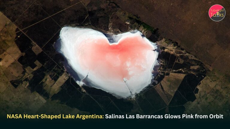 NASA Heart-Shaped Lake Argentina: Salinas Las Barrancas Glows Pink from Orbit