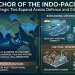 Anchor of the Indo-Pacific: Graphic showcasing the strengthening India-US strategic partnership.