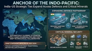 Anchor of the Indo-Pacific: Graphic showcasing the strengthening India-US strategic partnership.