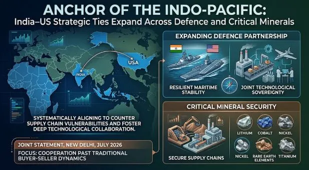 Anchor of the Indo-Pacific: Graphic showcasing the strengthening India-US strategic partnership.