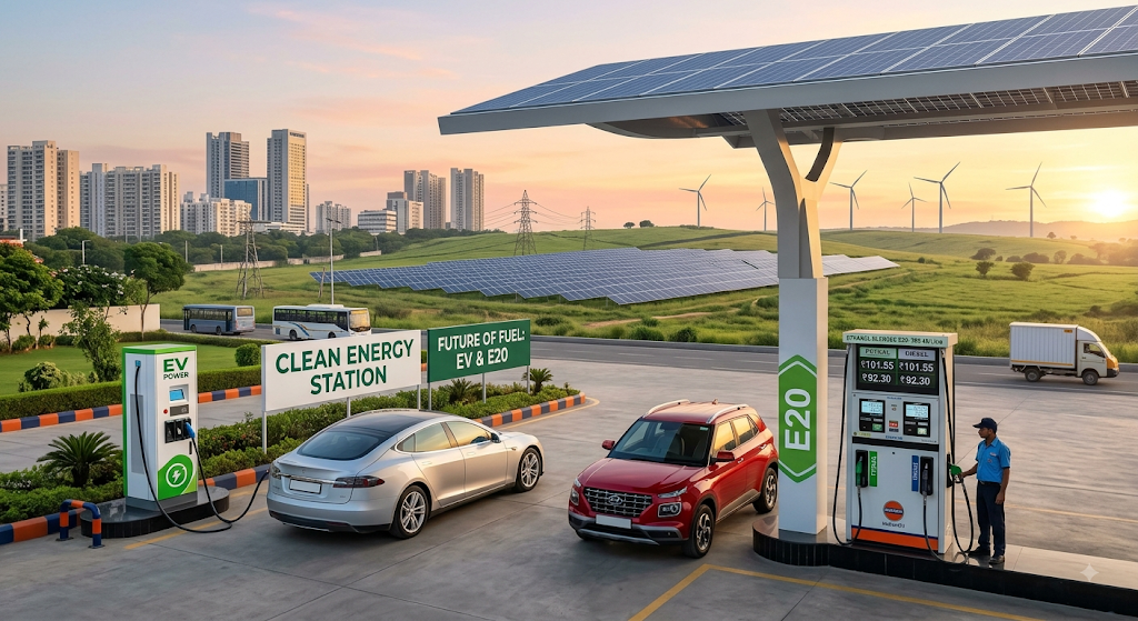 E20 ethanol and electric vehicle alternatives reducing petrol pricing in India dependence