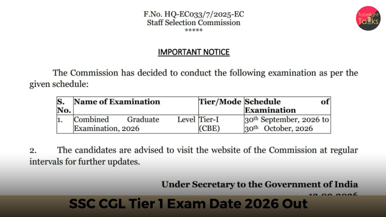 SSC CGL Exam Date 2026 Announced Tier 1 CBT Exam Schedule