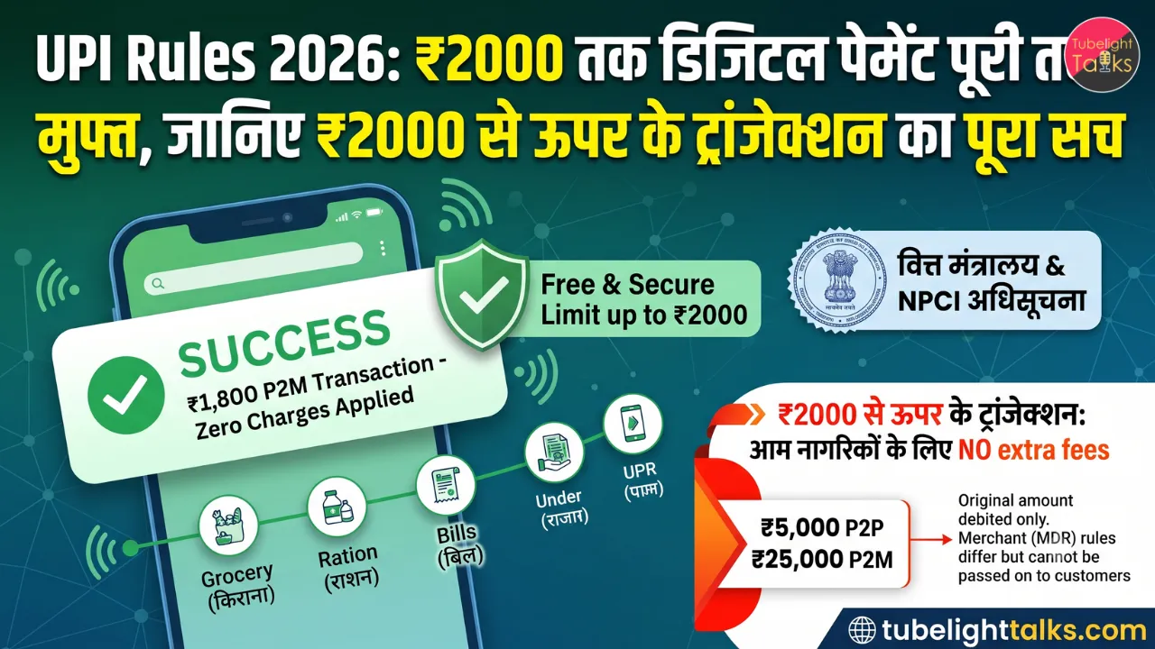 UPI Rules 2026 ₹2000 तक डिजिटल पेमेंट पूरी तरह मुफ्त, जानिए ₹2000 से ऊपर के ट्रांजेक्शन का पूरा सच