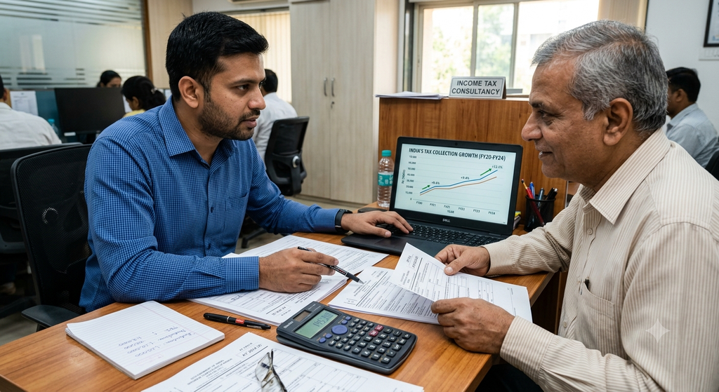 Income Tax स्लैब और नई टैक्स व्यवस्था 2026 की गणना करते हुए करदाता