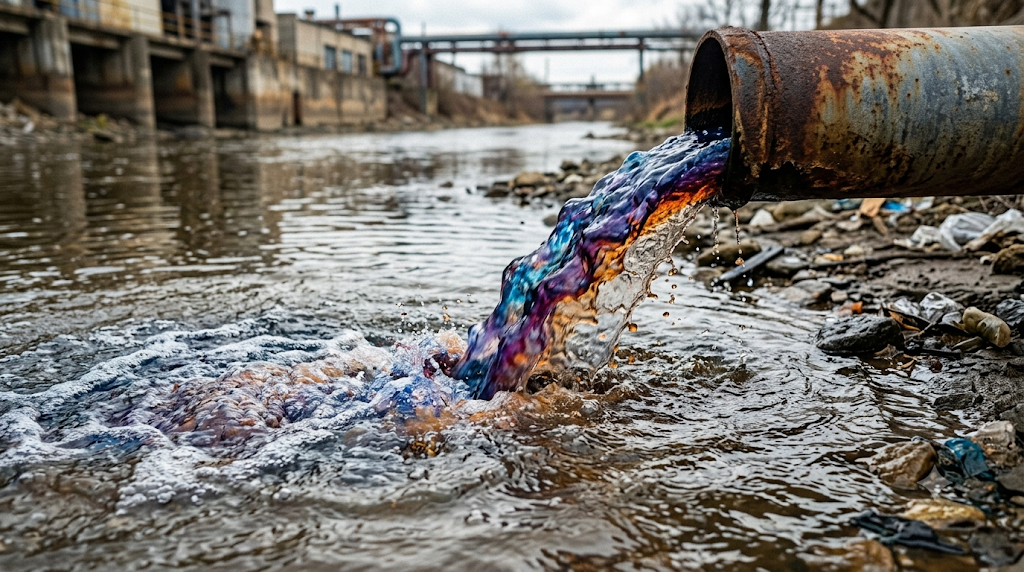 Industrial chemical wastewater runoff illustrating the hidden cost of fast fashion manufacturing