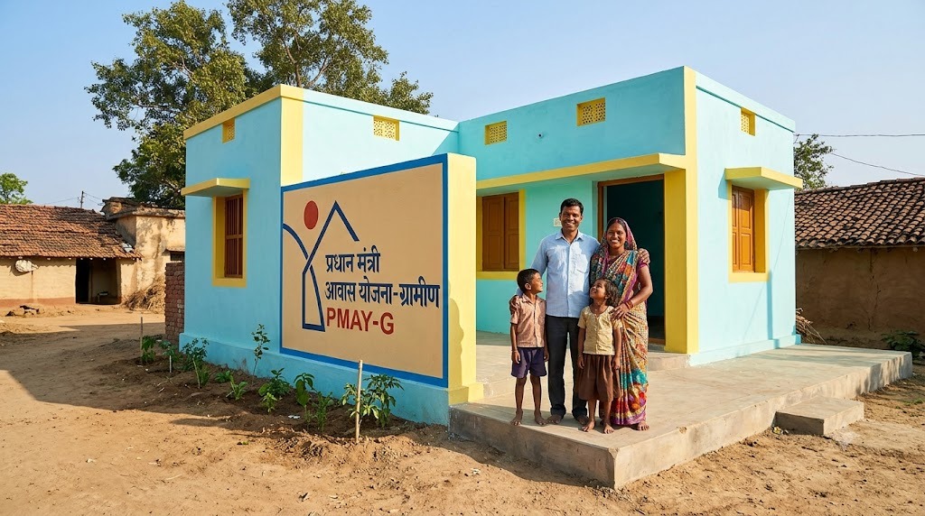 प्रधानमंत्री ग्रामीण आवास योजना के तहत बना पक्का मकान