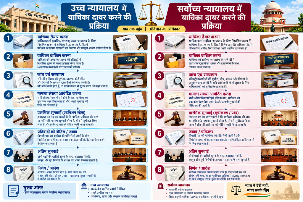 हाईकोर्ट और सुप्रीम कोर्ट में Petition दायर करने का फ्लोचार्ट